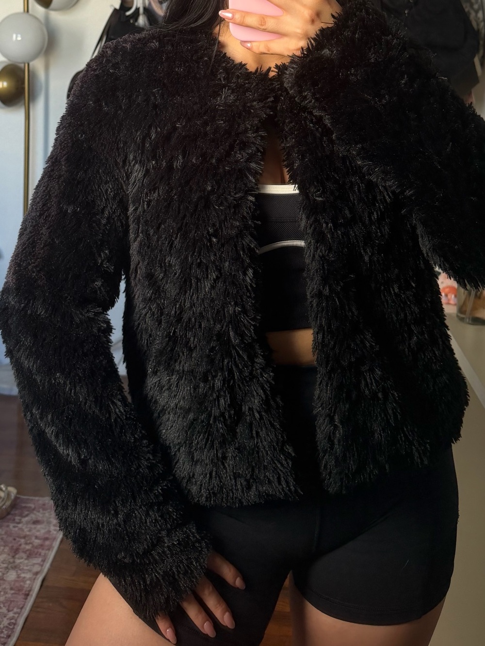 Wild Pearl Plush Faux Fur Fuzzy Cropped Teddy Jacket